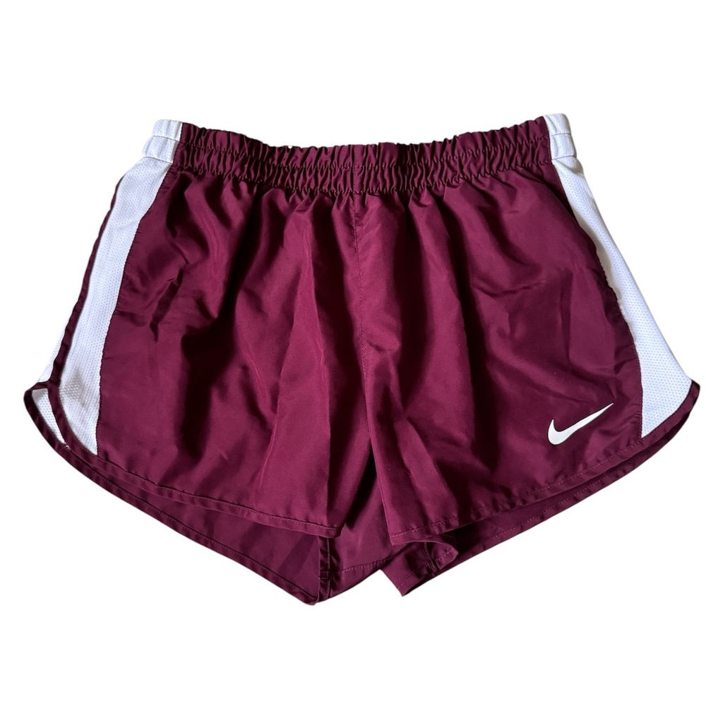 Nike DRI-FIT Burgundy Red White Lined Running Athletic Shorts